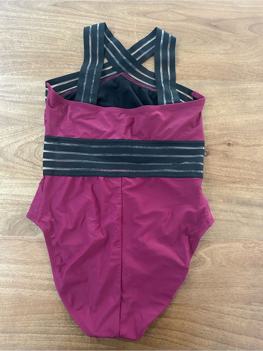 Cross-Strap Plum One-Piece Swimsuit with Sheer Waist Panels - Picture 5 of 8